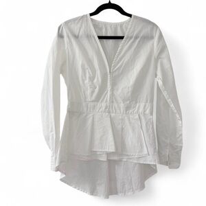 White Long Sleeve Peplum V-Neck Blouse